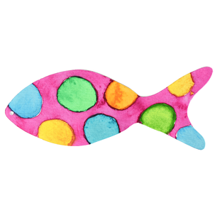 Fisch Display, rosa, bunte Punkte, 32 x 13 cm