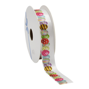 Ruban cadeau en satin avec motif oeufs de Pâques, 23 mm, 20 m