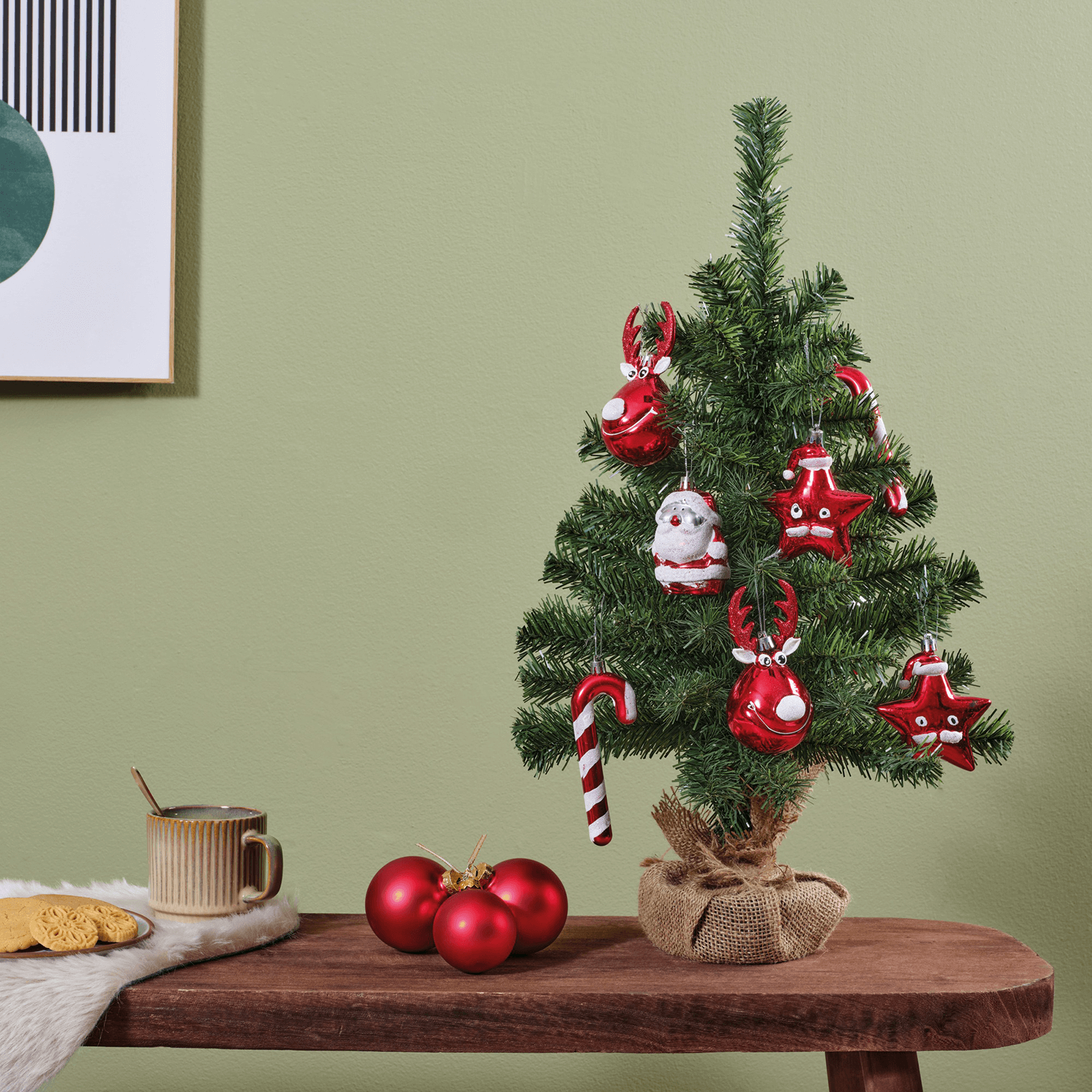 Árbol de Navidad artificial DIY con adornos rojos, 60 cm - 1