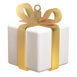 Expositor regalo blanco con lazo dorado