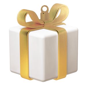 Présentoir cadeau blanc avec ruban doré