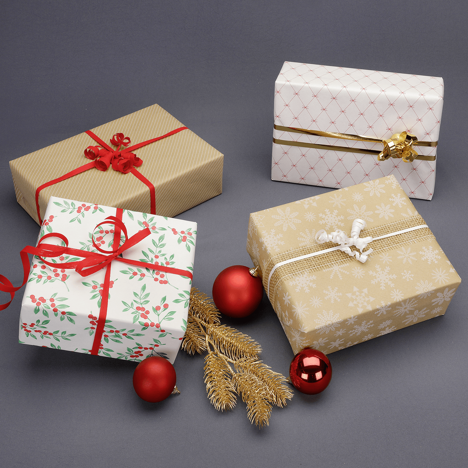 Lazos de papel de regalo blanco / rojo, 70 cm de ancho, rollo de 40 m - 2