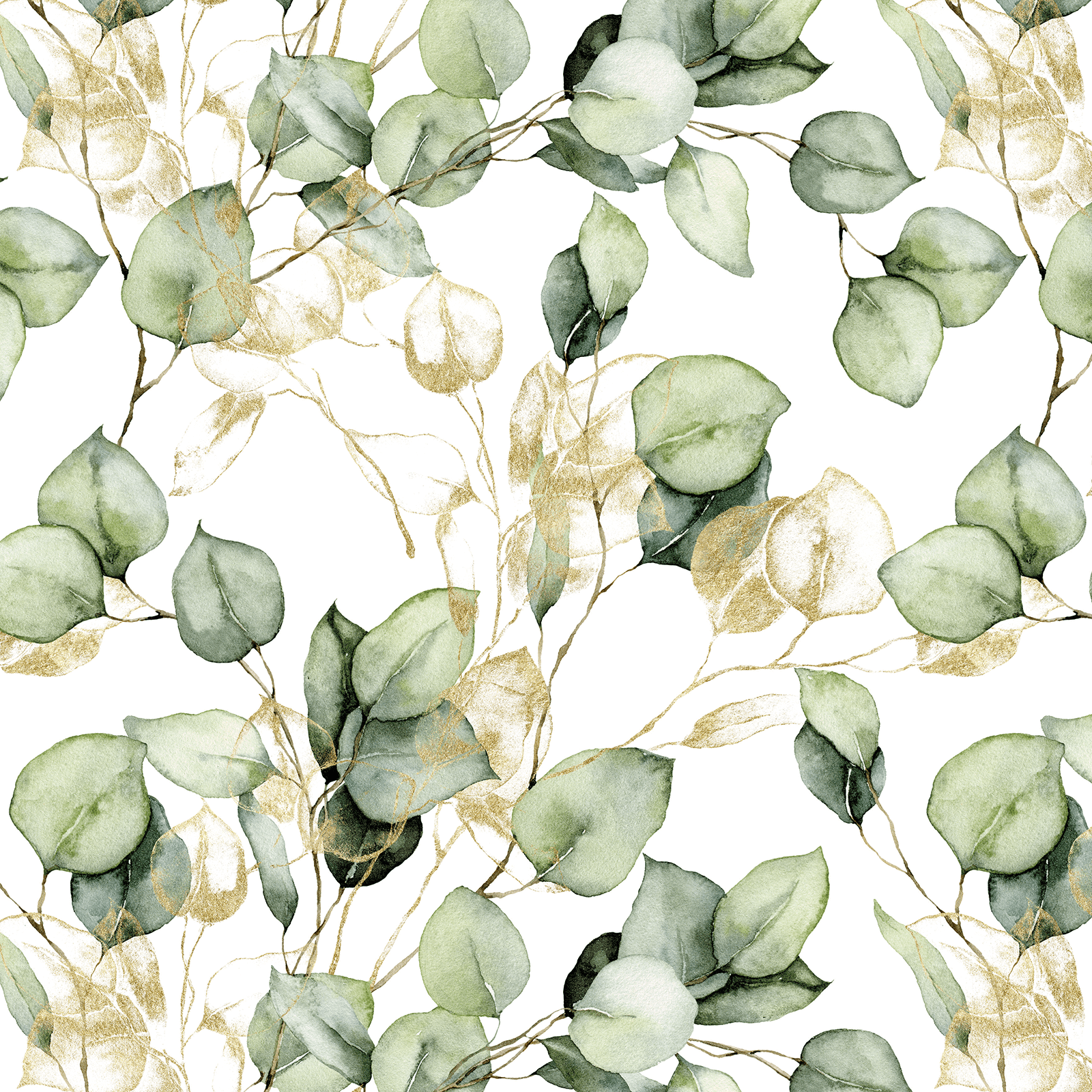 Papel de regalo "Decoración de hojas" dorado / verde 50 cm, 50 m - 0