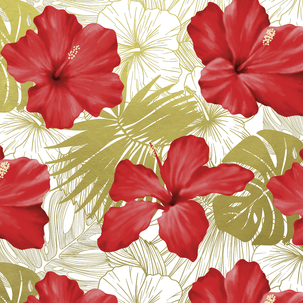 Papel de regalo "Hibiscus" rojo / dorado 50cm, 50m