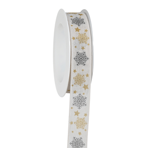Geschenkband Eiskristalle mit Draht 25 mm / 18 m