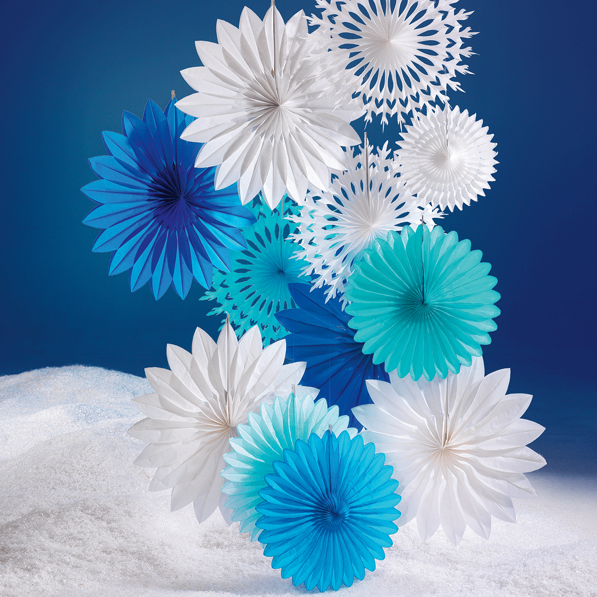 Abanico decorativo 50cmØ papel blanco copo de nieve B1 - 2
