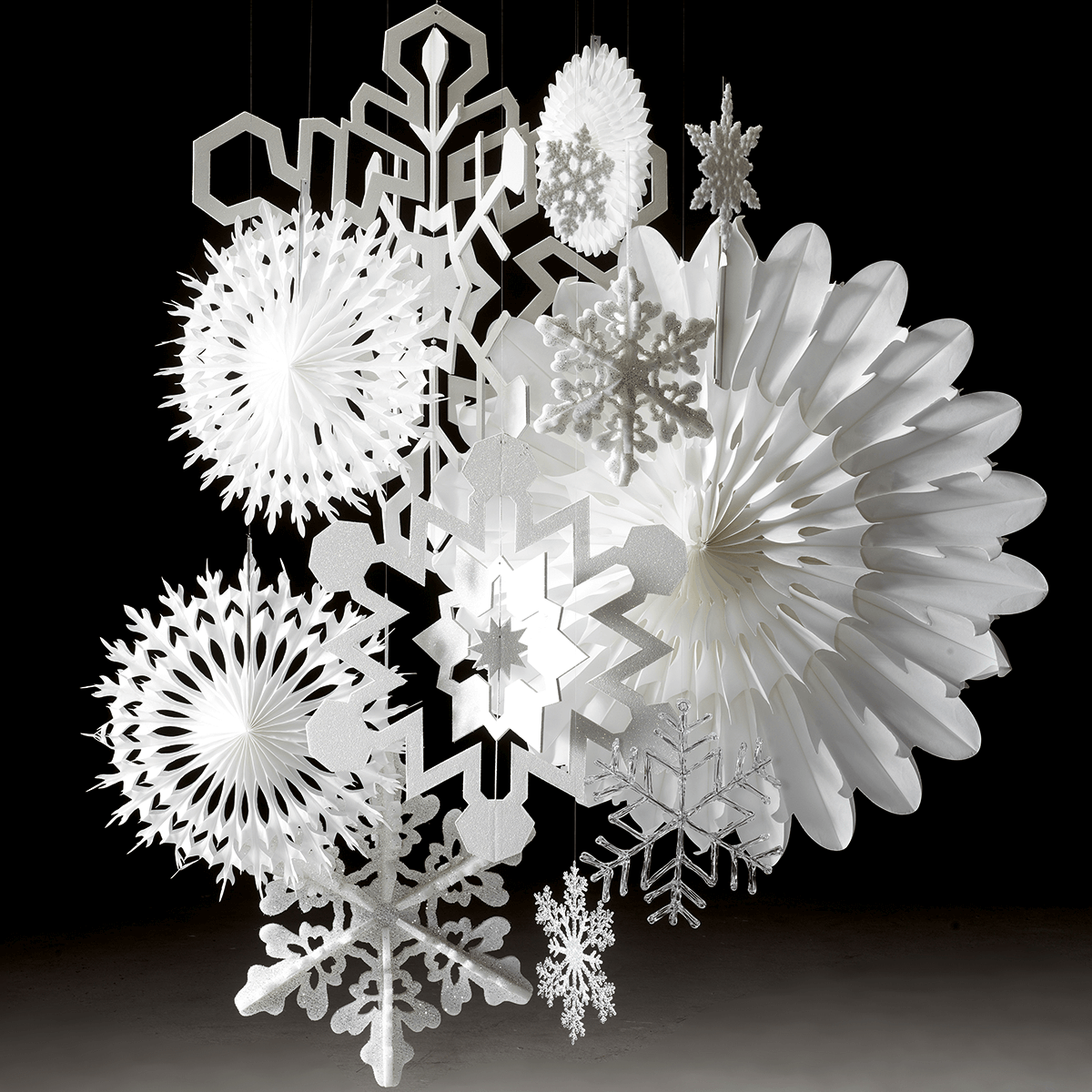 Abanico decorativo 50cmØ papel blanco copo de nieve B1 - 3