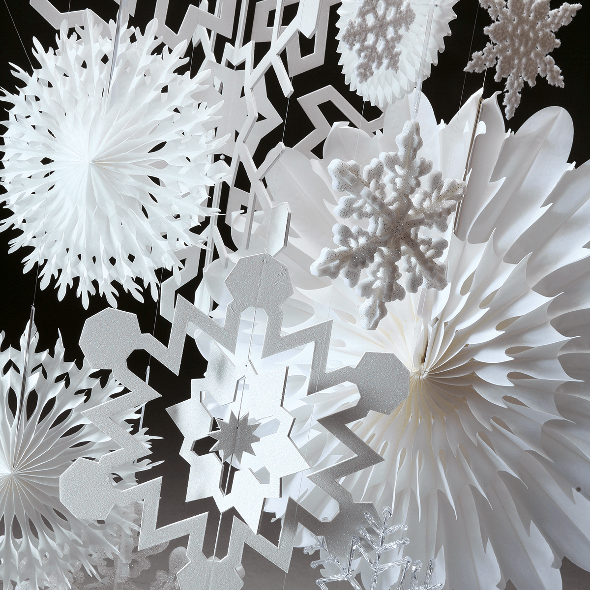 Abanico decorativo 50cmØ papel blanco copo de nieve B1 - 4
