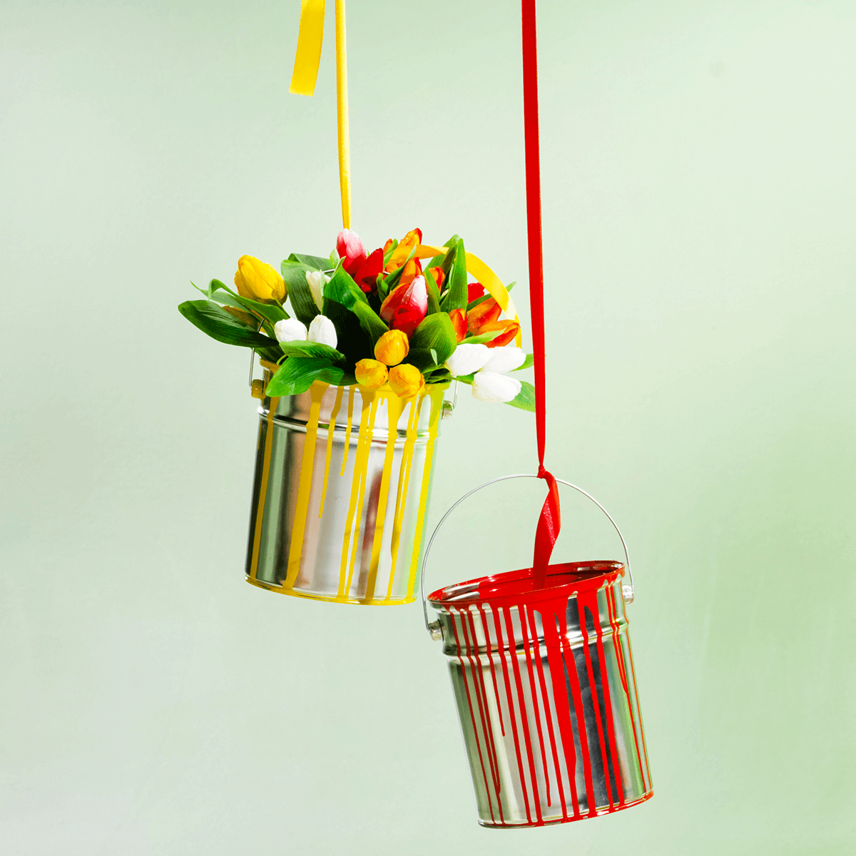 Cubo de pintura decorativa de 23 cm de alto, amarillo - 8