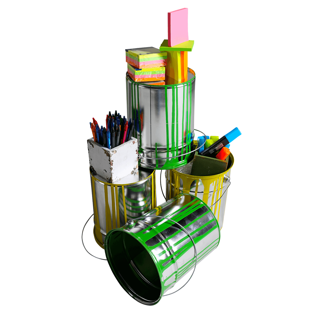 Cubo de pintura decorativa de 23 cm de alto, amarillo - 4