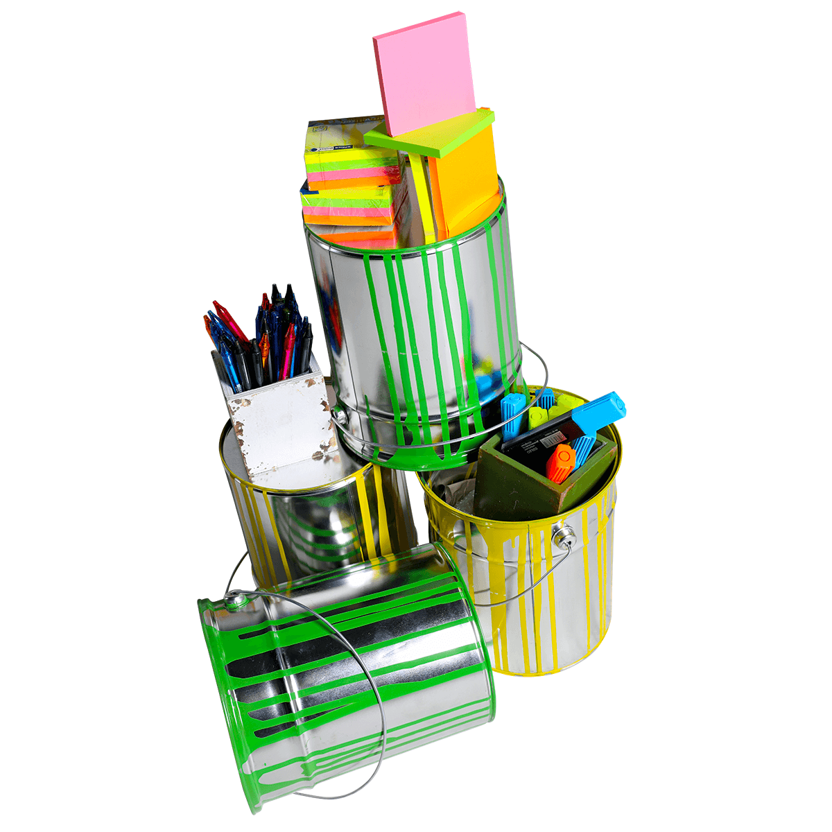 Cubo de pintura decorativa de 23 cm de alto, amarillo - 3
