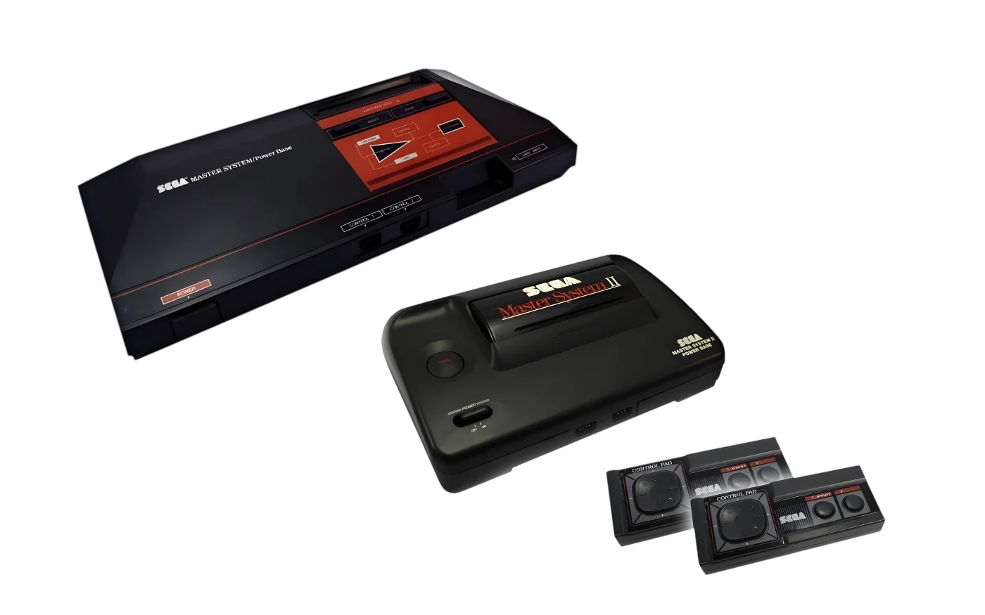 Sega Master System 1 und Master System 2 mit zwei Controllern