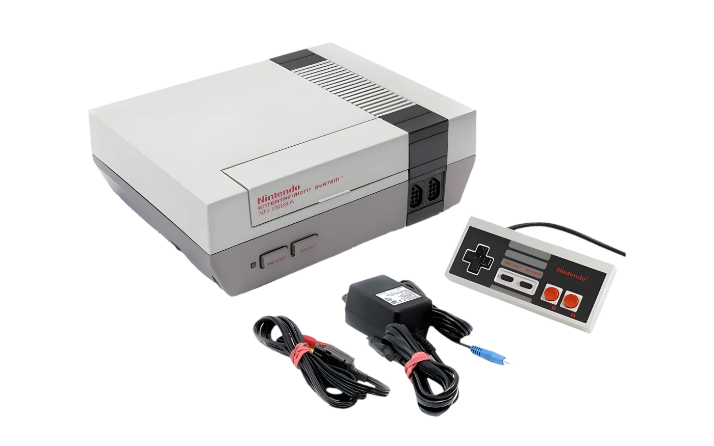 NES-Konsole mit Original-Controller, Netzteil und Kabeln
