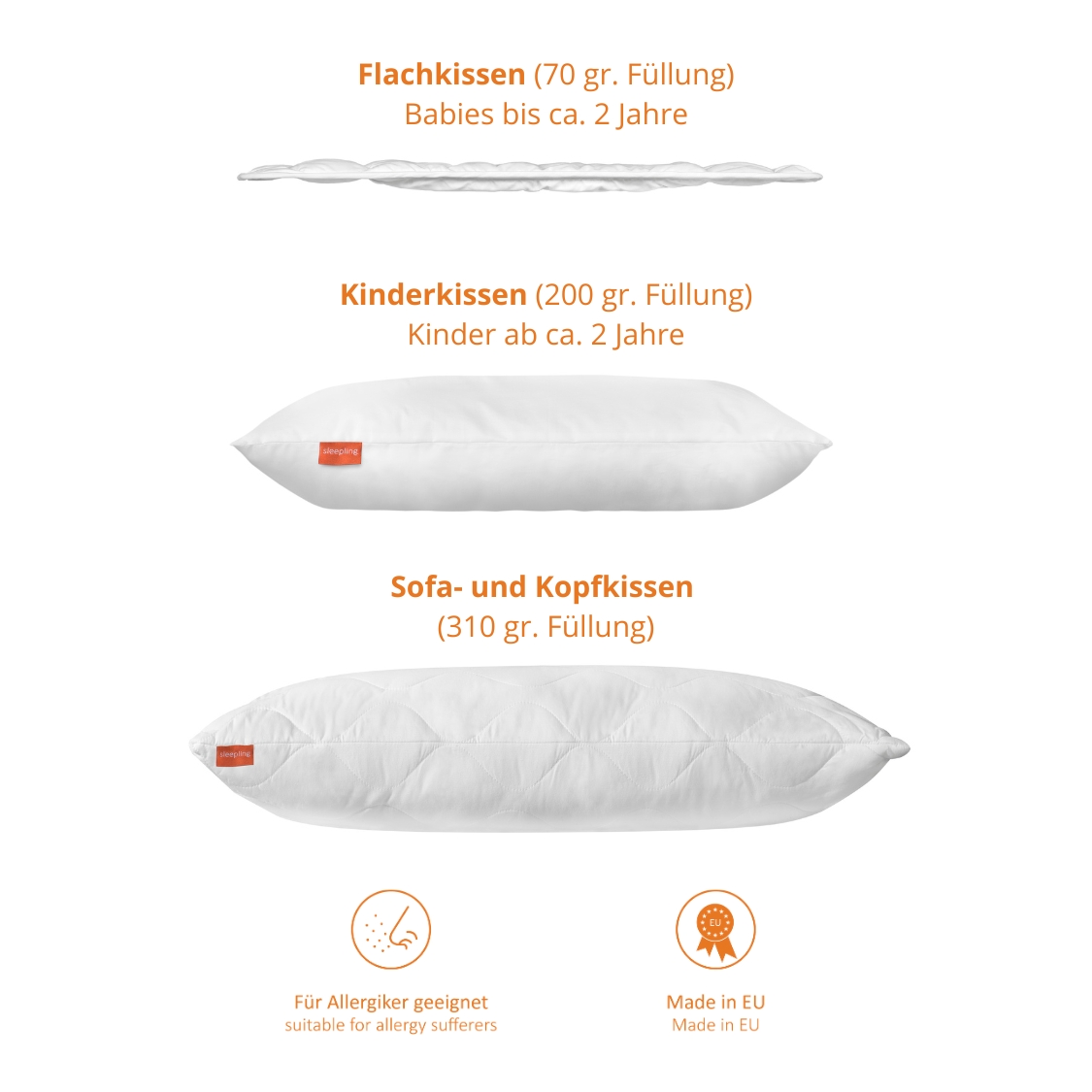 sleepling 196280-P baby Flachkissen Kopfkissen Babykissen Kinderkissen | Made in EU | 60 Grad waschbar | Ökotex 100