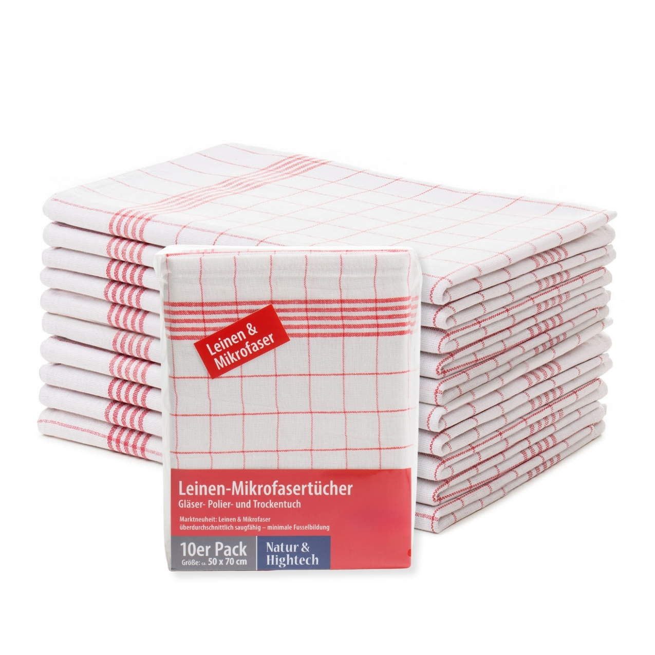 liebling 10er Pack Leinen Mikrofaser Polier- und Geschirrtücher, 55% Leinen, 36% Polyester (Mikrofaser), 9% Polyamid, saugstark, hohe Feuchtigkeitsaufnahme, 50 x 70 cm
