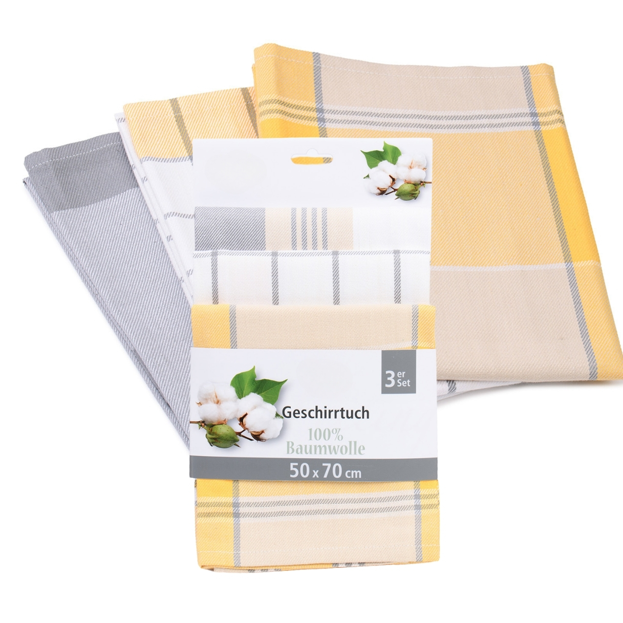 liebling 3er Pack Geschirrtücher, 100% Baumwolle, 2x Karo 1x Streifen, saugstark, 50 x 70 cm