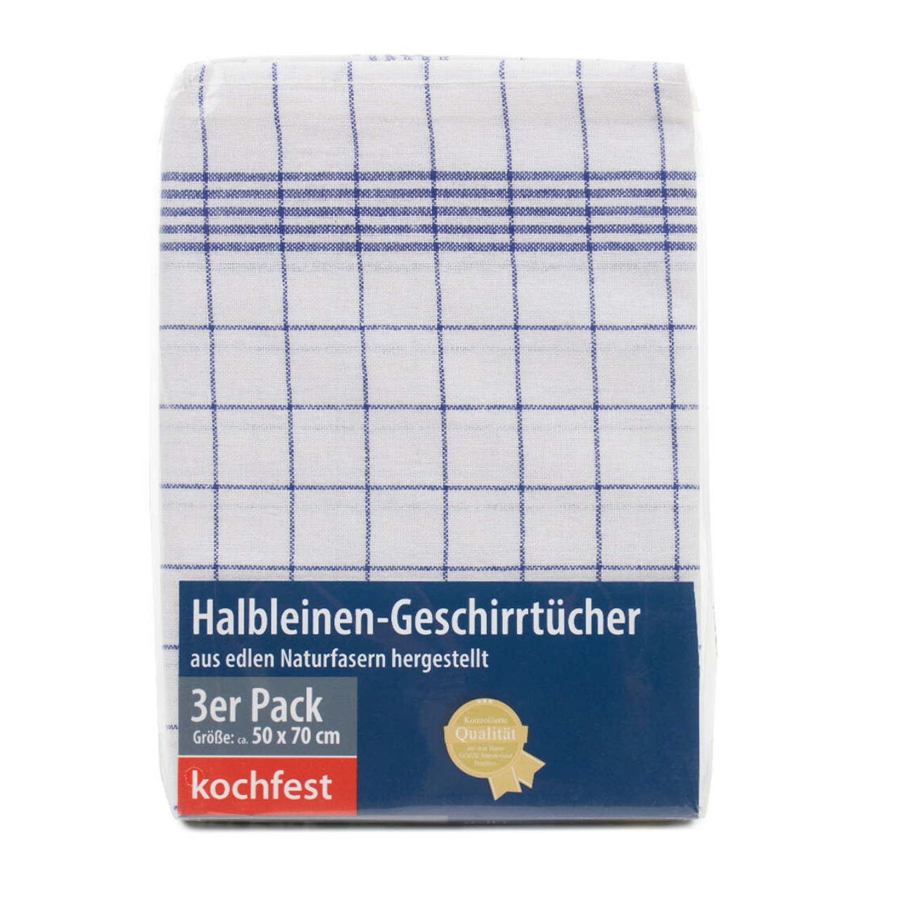 liebling 3er Pack Halbleinen-Geschirrtücher, 55% Leinen & 45% Baumwolle, Karo-Muster, schadstoffgeprüft, saugstark, 50 x 70 cm