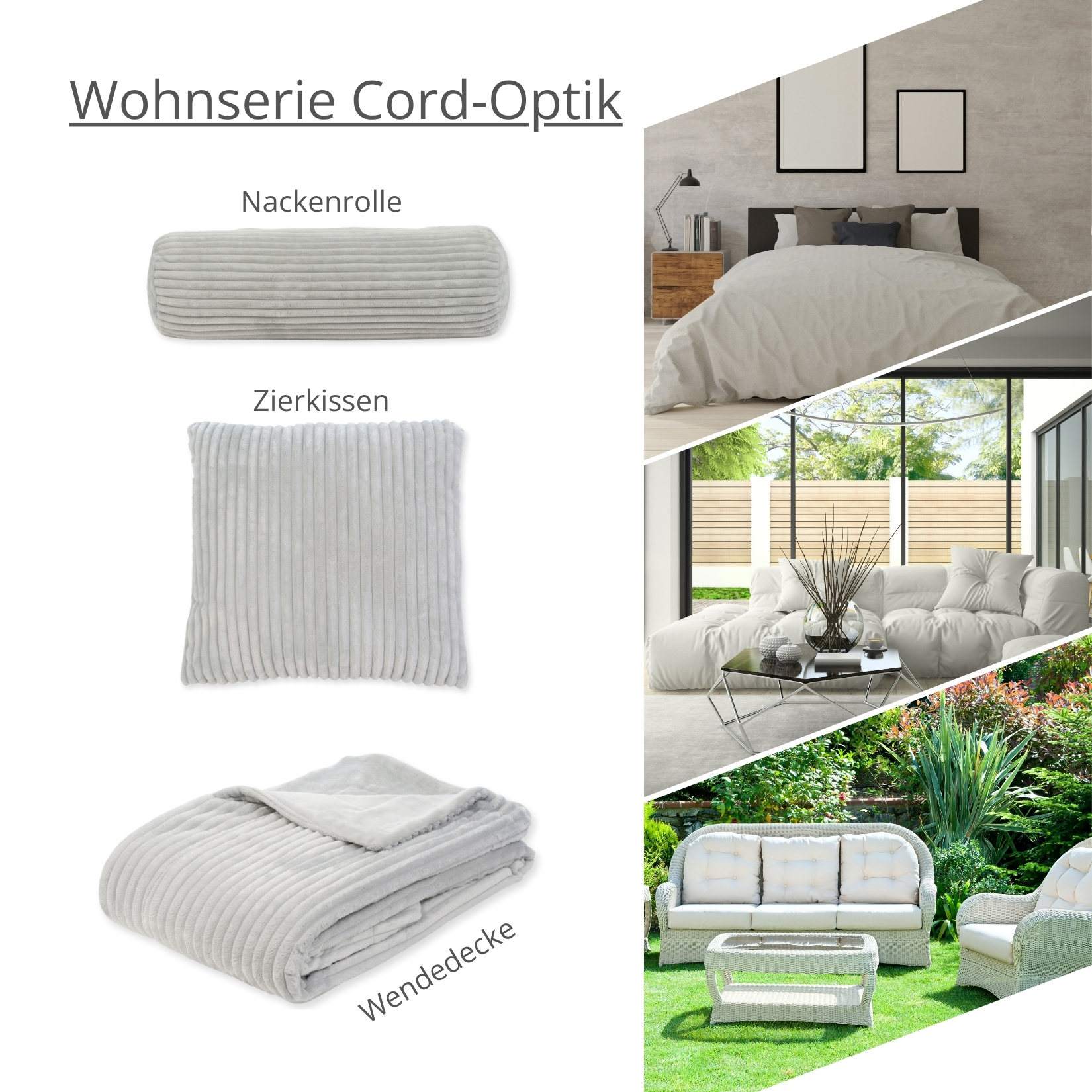 liebling Decke/Kissen/Kissenrolle, Wohnserie in Cord-Optik, 100% Polyester - Mikrofaser