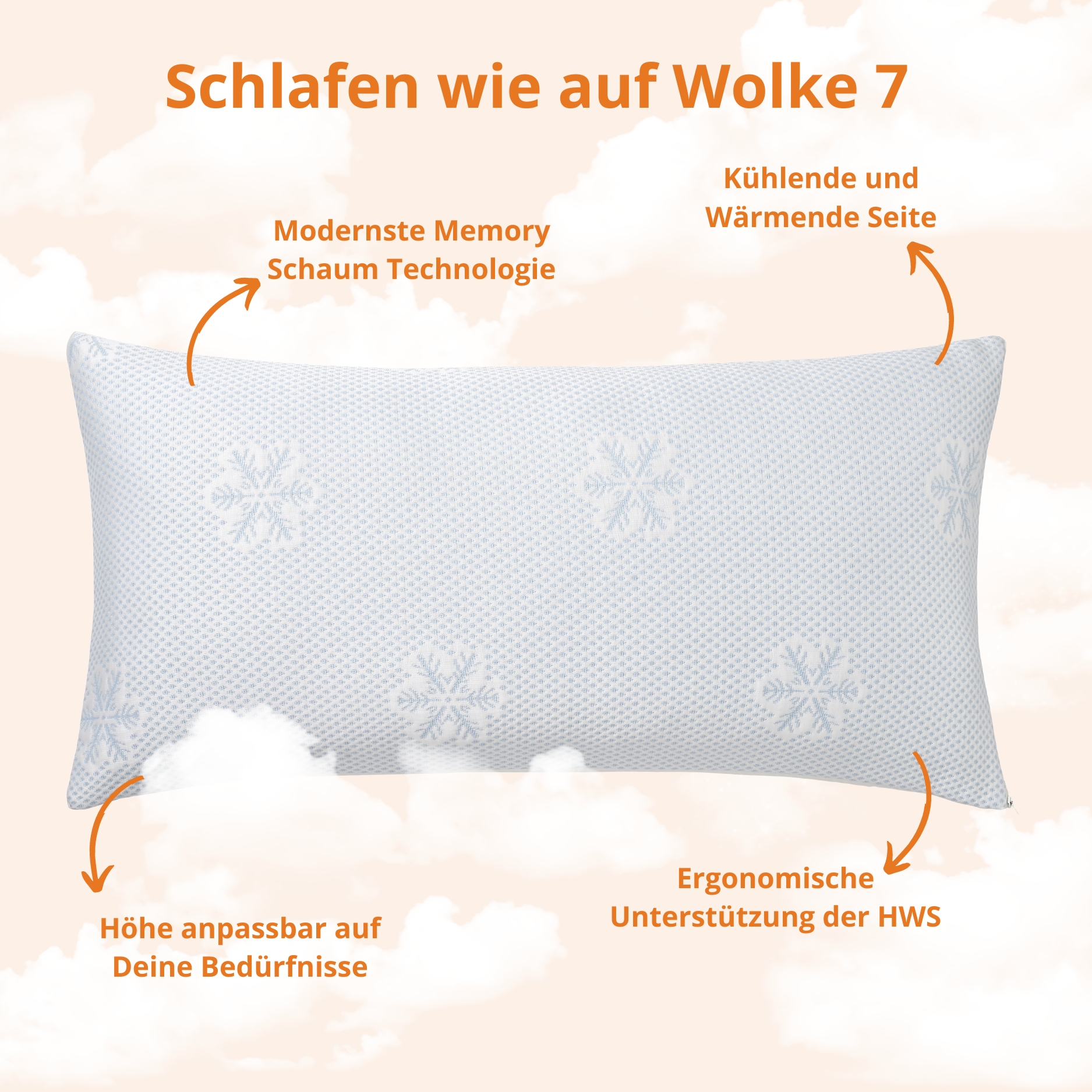 sleepling Premium Memory Foam Kissen 40x80 cm, höhenverstellbar, ergonomisches Kopfkissen, kühle & warme Seite, Made in EU