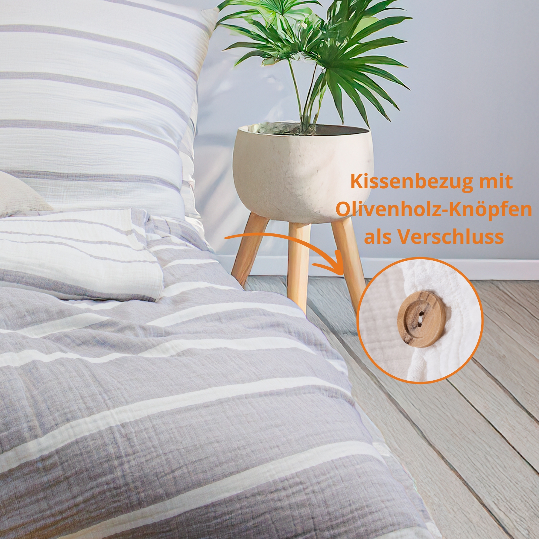 sleepling Premium Musselin Bettwäsche 135x200 cm, Baumwolle Bettbezug 135 x 200 + Kissenbezug 80x80, Sommerbettwäsche Made in EU, Sommer Bettzeug gestreift kariert