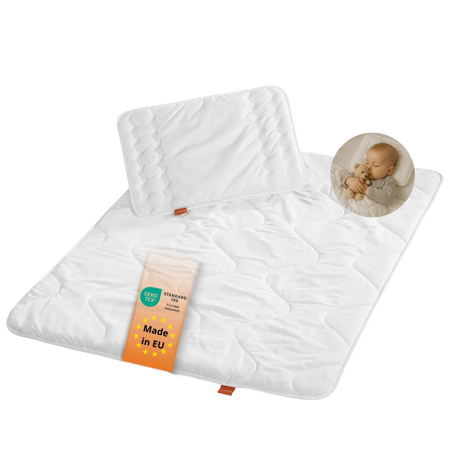 sleepling 194476-P Baby Babybetten Set | Bettdecke und Flachkissen Kopfkissen | Made in EU | Ökotex 100 | waschbar 60 Grad