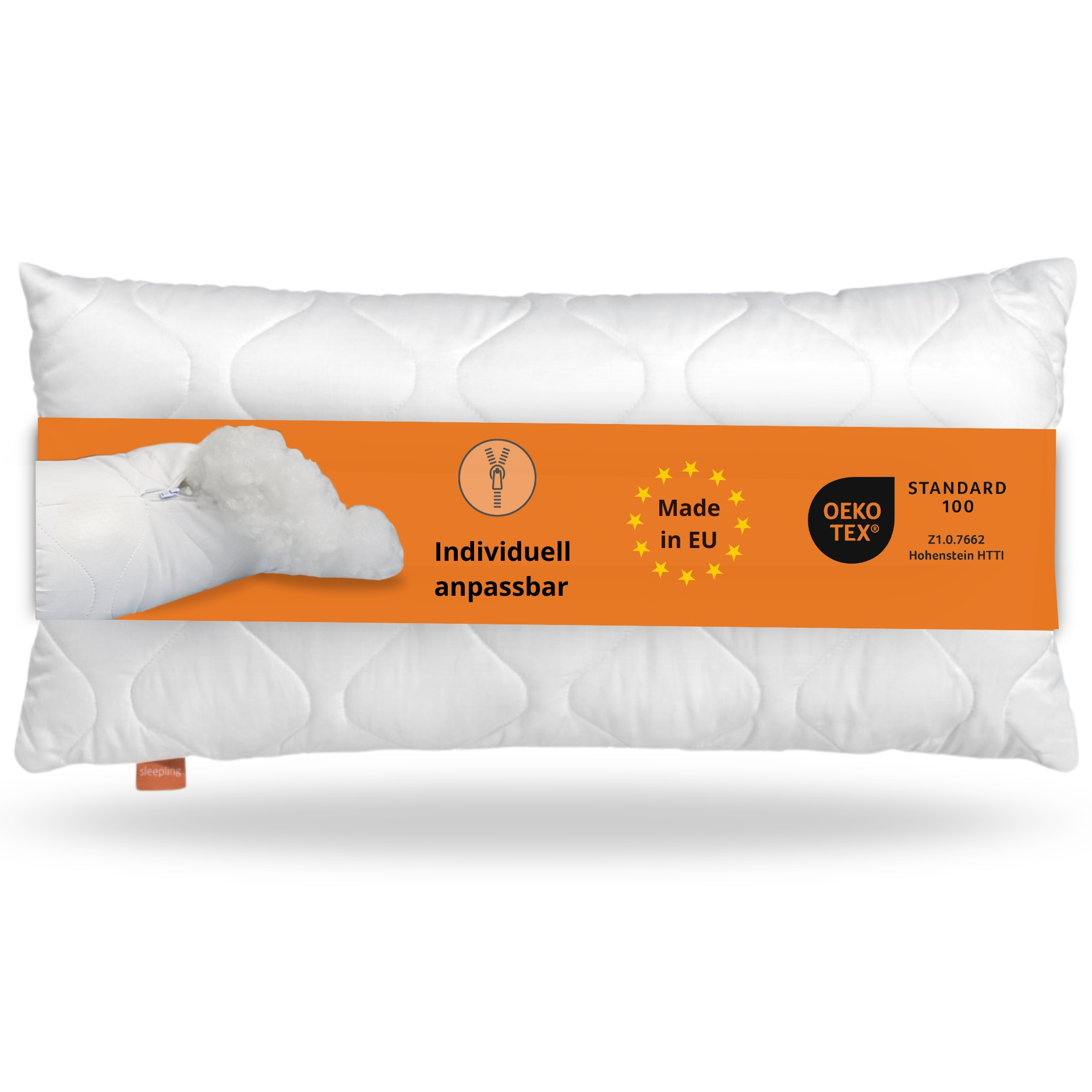 sleepling Komfort 100 Kopfkissen | Zierkissen | Sofakissen | Hotelkissen | Nackenrolle | Polster | Ökotex | waschbar bis 60 Grad | Made in EU | Füllmengengarantie | Größengarantie | weiß