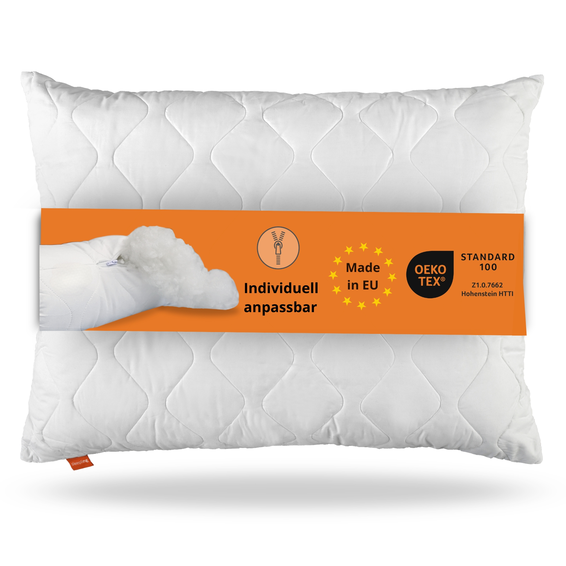 sleepling Komfort 100 Kopfkissen | Zierkissen | Sofakissen | Hotelkissen | Nackenrolle | Polster | Ökotex | waschbar bis 60 Grad | Made in EU | Füllmengengarantie | Größengarantie | weiß
