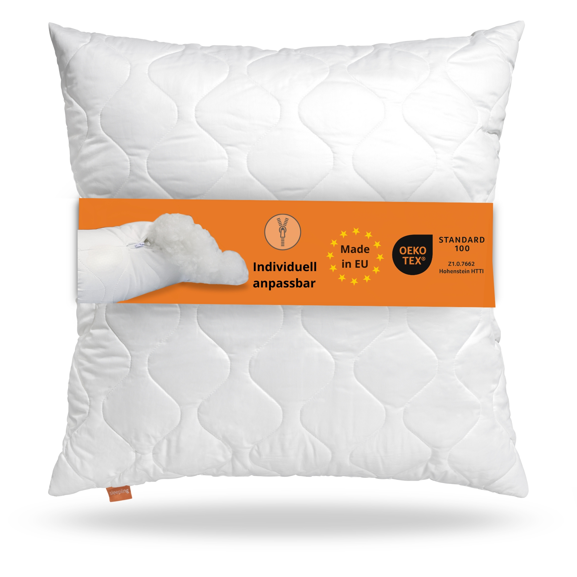 sleepling Komfort 100 Kopfkissen | Zierkissen | Sofakissen | Hotelkissen | Nackenrolle | Polster | Ökotex | waschbar bis 60 Grad | Made in EU | Füllmengengarantie | Größengarantie | weiß