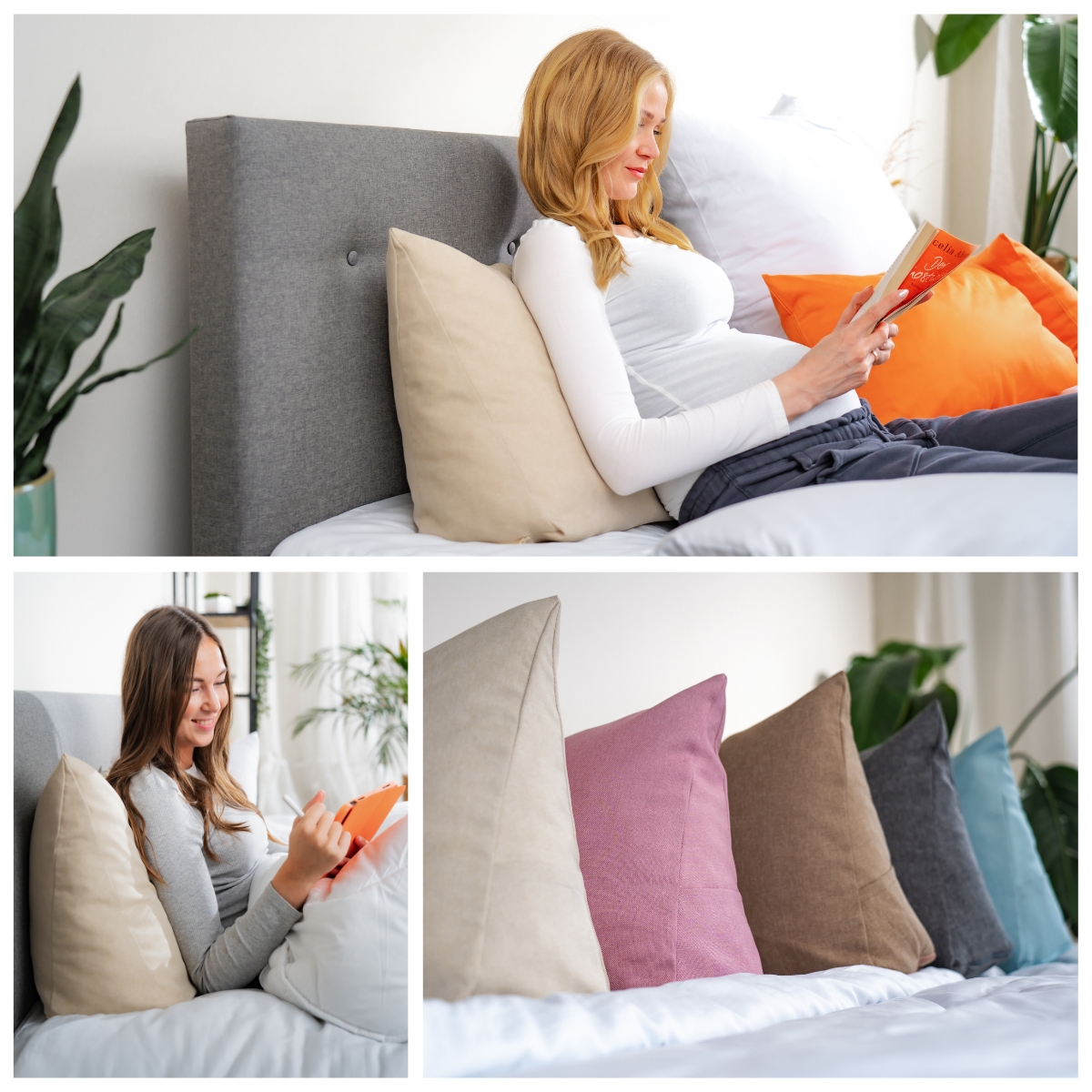 sleepling Rückenkissen Keilkissen für Bett und Sofa, Lendenkissen, dreieckiges Lesekissen, Kissen mit abnehmbarem waschbarem Bezug, Seitenfach, Ökotex
