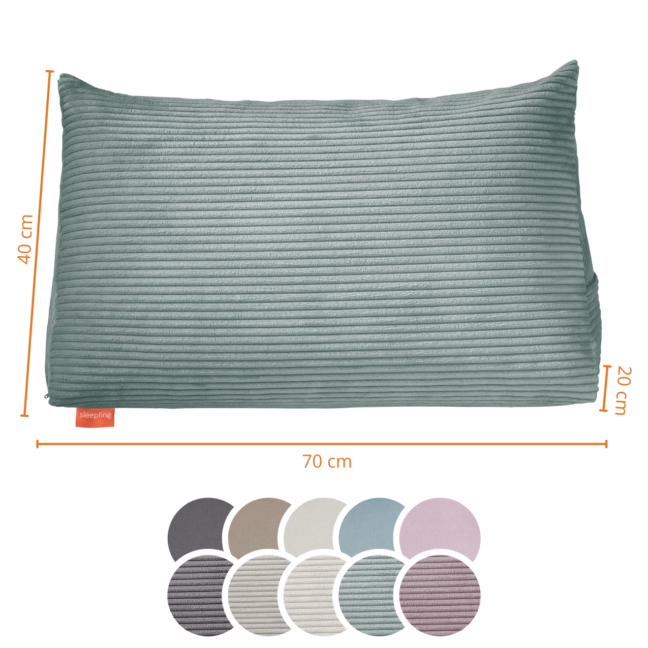 sleepling Rückenkissen Keilkissen für Bett und Sofa, Lendenkissen, dreieckiges Lesekissen, Kissen mit abnehmbarem waschbarem Bezug, Seitenfach, Ökotex