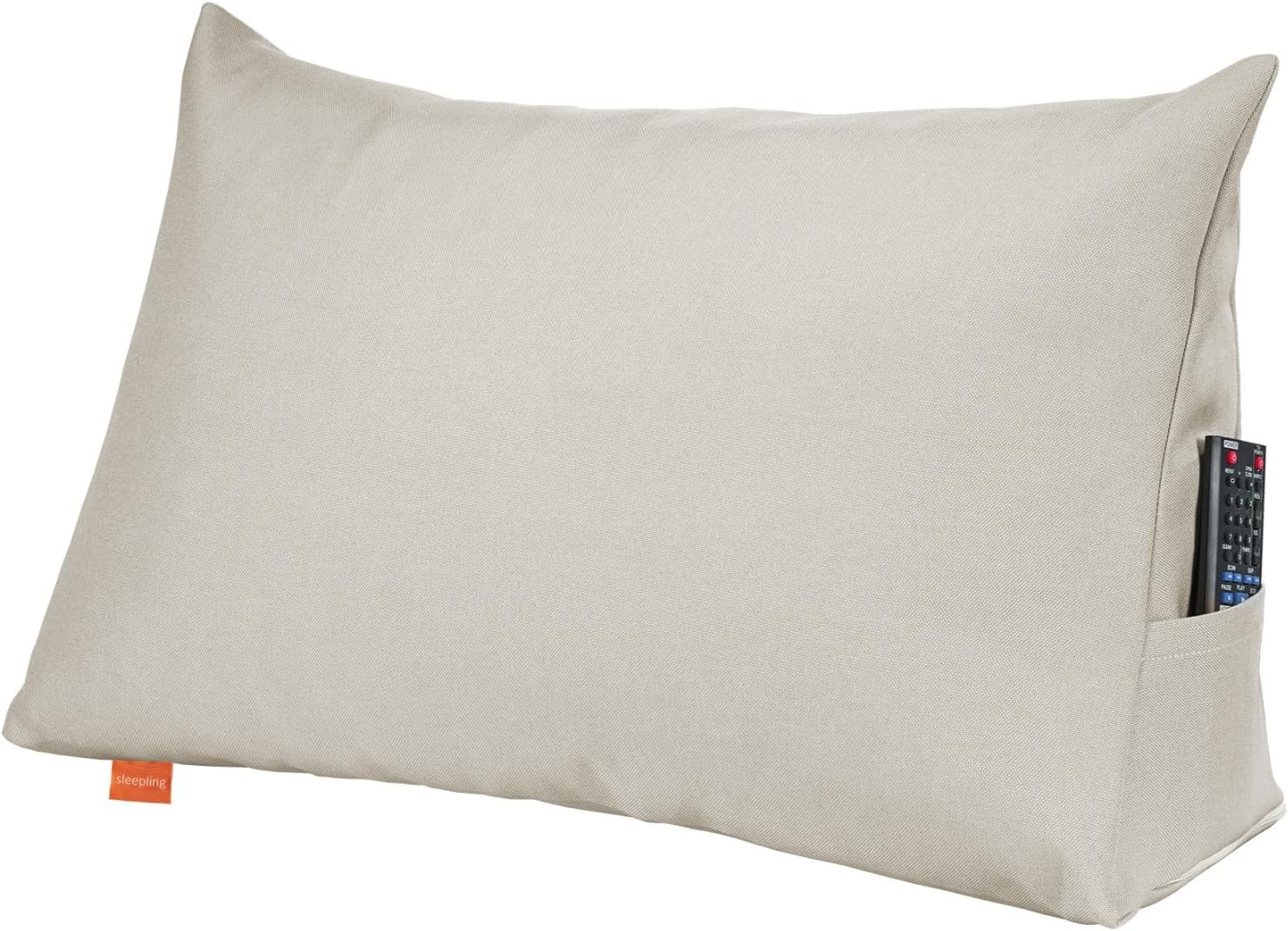 sleepling Rückenkissen Keilkissen für Bett und Sofa, Lendenkissen, dreieckiges Lesekissen, Kissen mit abnehmbarem waschbarem Bezug, Seitenfach, Ökotex