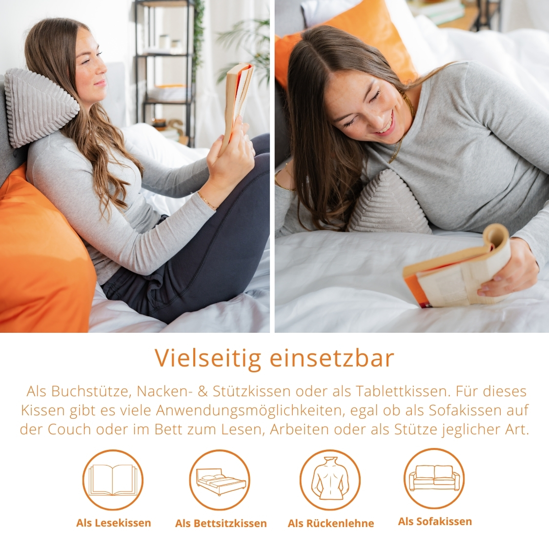 sleepling Bücherkissen Lesekissen, 38 x 18 cm Leseknochen aus weicher Mikrofaser (380 gr./m²), 30 Grad waschbar