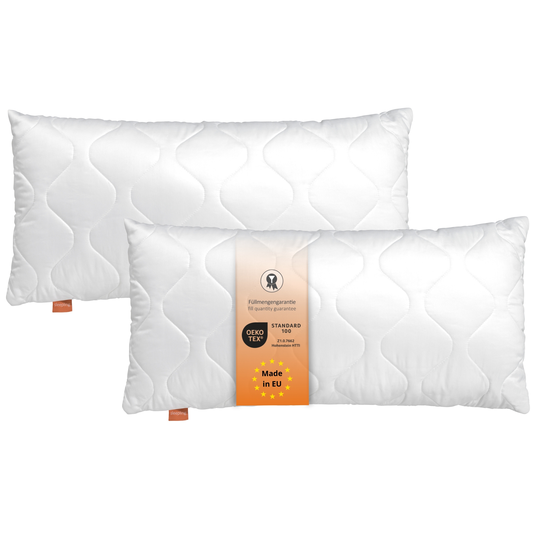 sleepling Basic 100 Kopfkissen | Zierkissen | Sofakissen | Hotelkissen | Nackenrolle | Polster | Ökotex | waschbar bis 60 Grad | Made in EU | Füllmengengarantie | Größengarantie | weiß