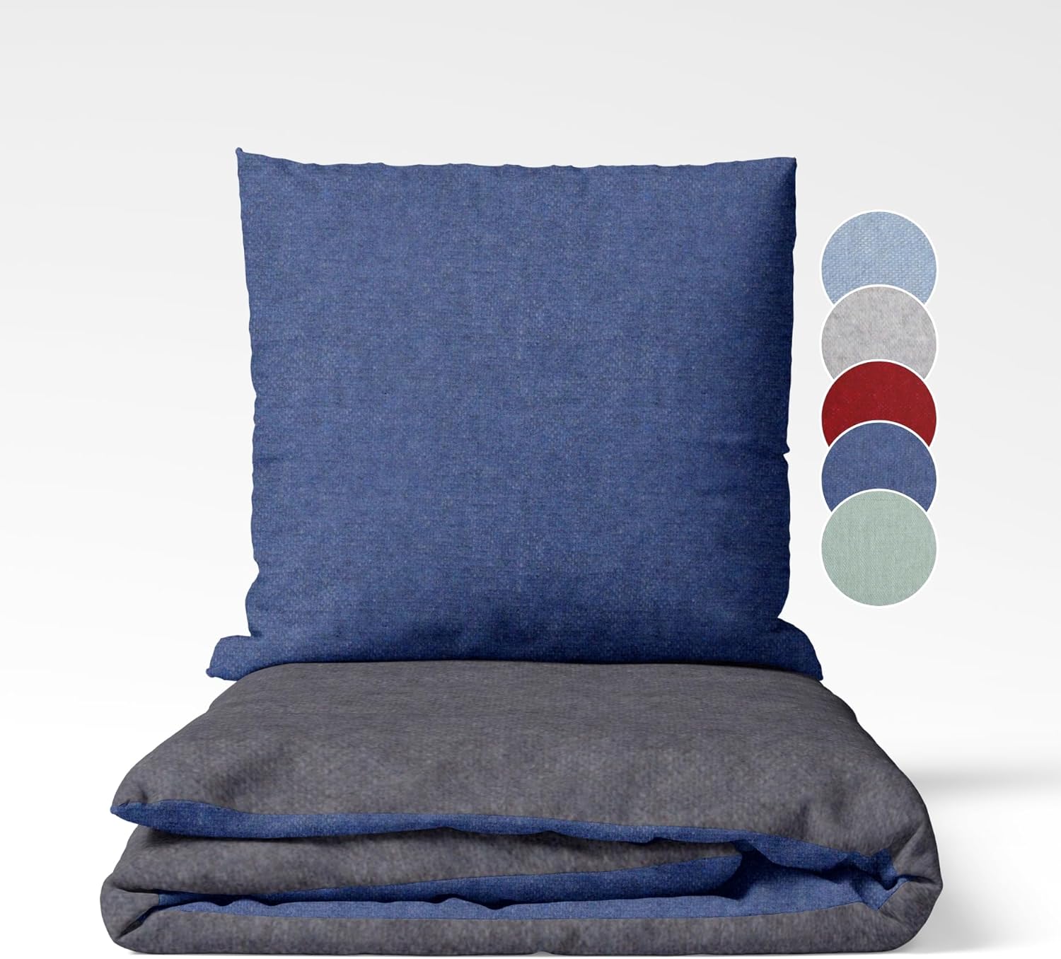 sleepling Biber Bettwäsche, Feinbiber, Wendebettwäsche grau blau grün rot, 1 Bettbezug und 1 Kissenbezug, Ökotex, waschbar bis 60 Grad