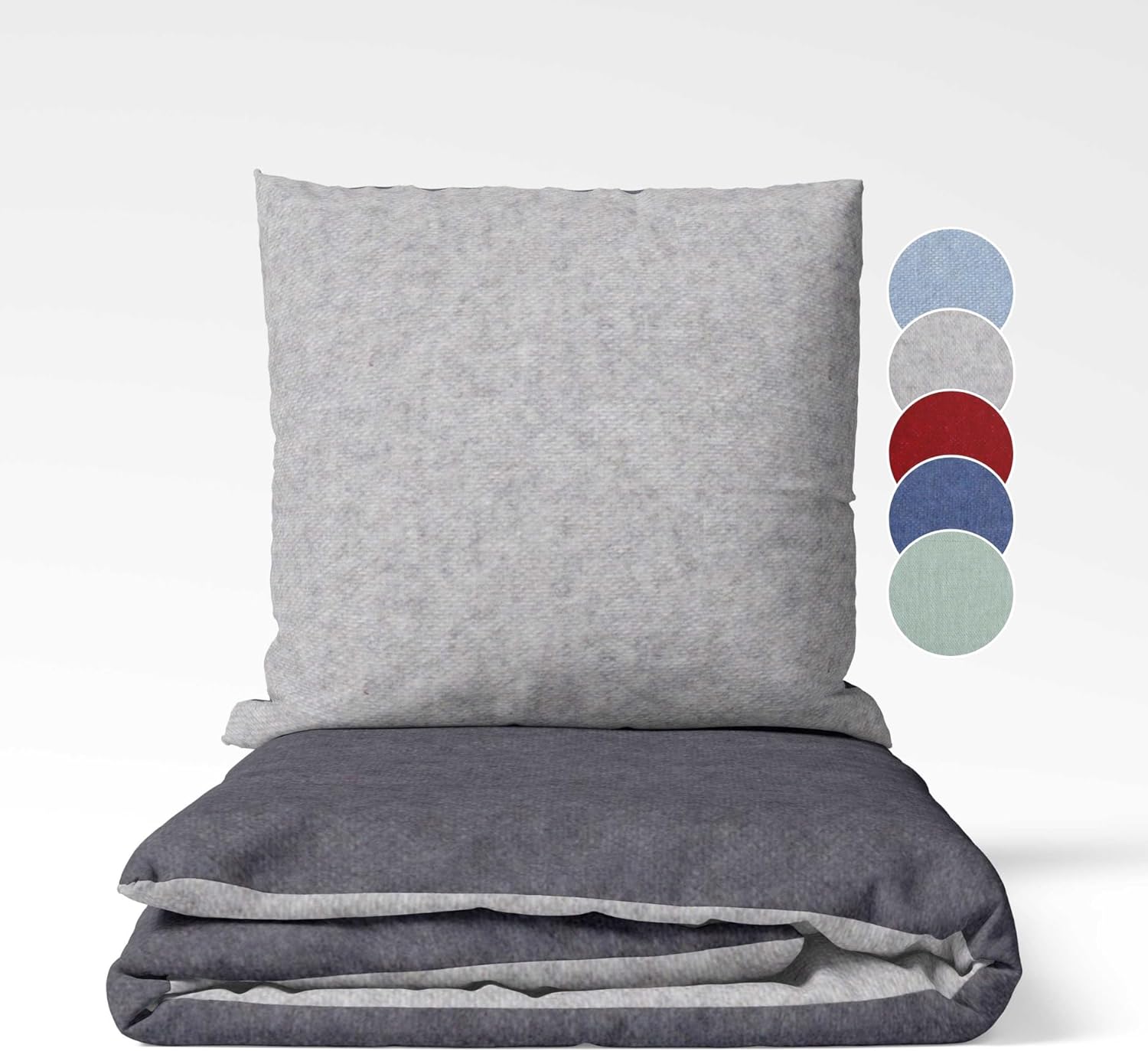 sleepling Biber Bettwäsche, Feinbiber, Wendebettwäsche grau blau grün rot, 1 Bettbezug und 1 Kissenbezug, Ökotex, waschbar bis 60 Grad