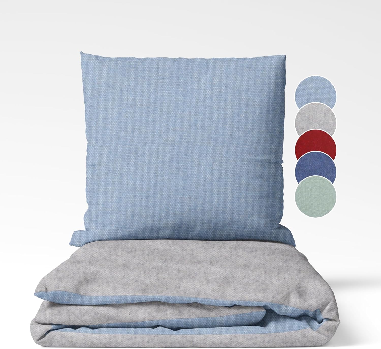 sleepling Biber Bettwäsche, Feinbiber, Wendebettwäsche grau blau grün rot, 1 Bettbezug und 1 Kissenbezug, Ökotex, waschbar bis 60 Grad