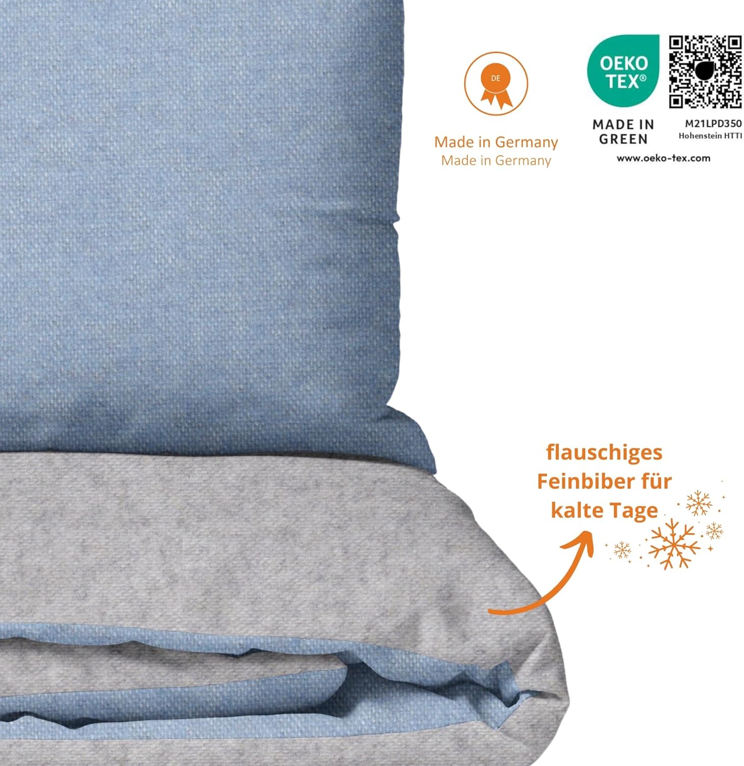 sleepling Biber Bettwäsche, Feinbiber, Wendebettwäsche grau blau grün rot, 1 Bettbezug und 1 Kissenbezug, Ökotex, waschbar bis 60 Grad