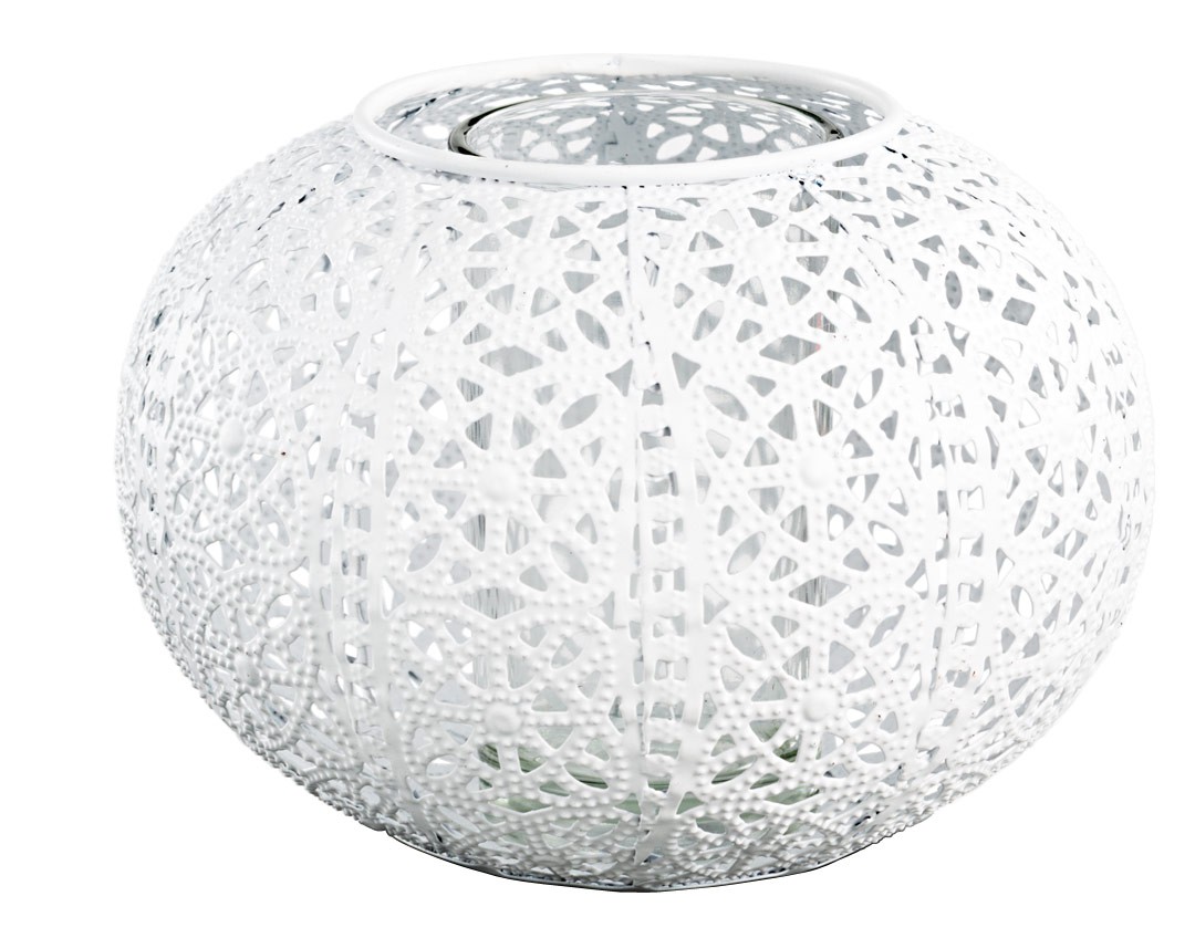 Metall-Windlicht Ornament weiß mit Glaseinsatz Shabby Chic
