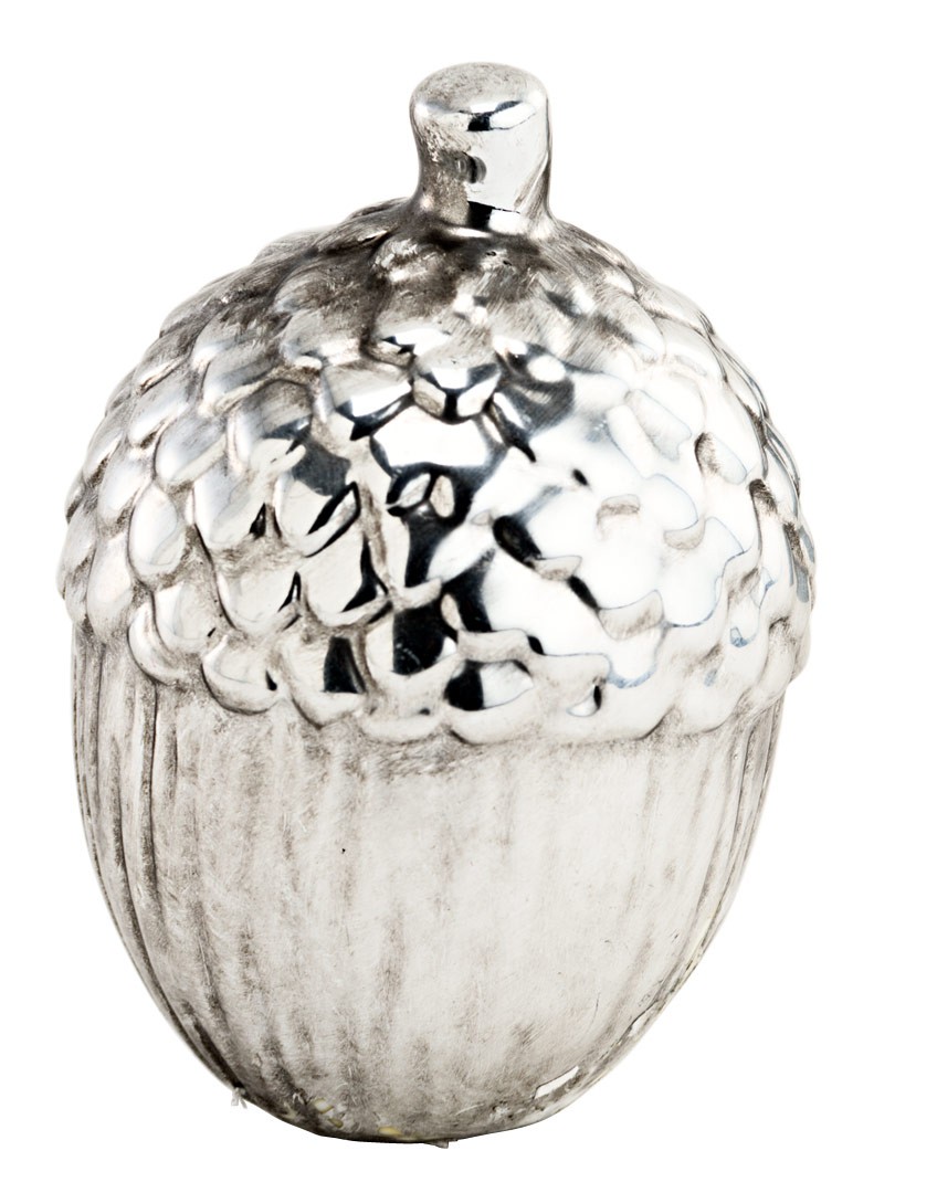 Deko-Eichel aus Keramik stehend in silber Weihnachtsdeko