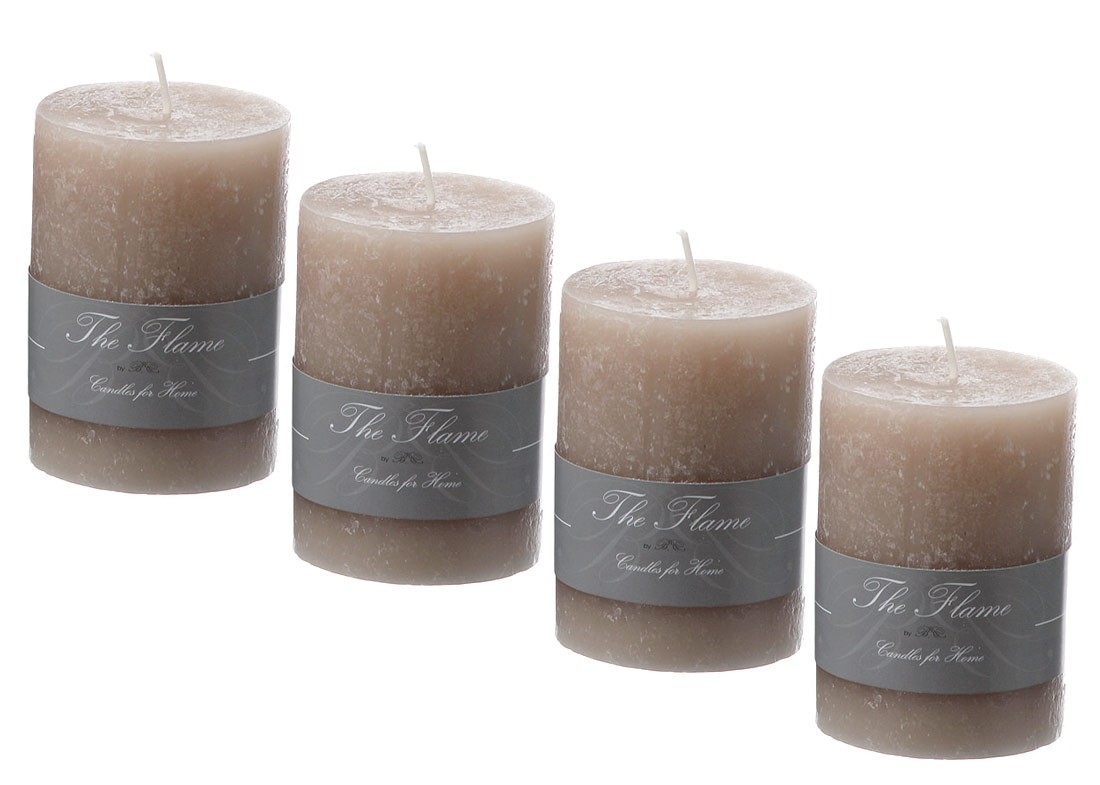 Wachs-Kerze Rustic Stumpenkerze in beige H: 10cm, 4er Set
