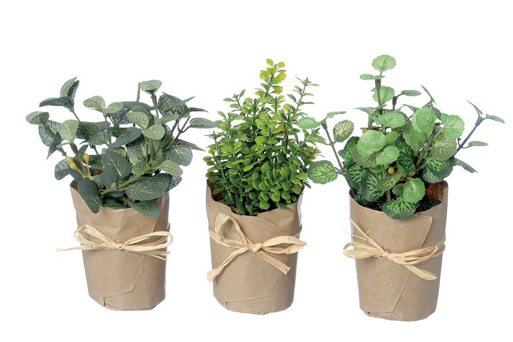 Kräuter im Topf Kunstblume Kunstpflanze Kräutertopf H 15cm Dekoration, 3er Set