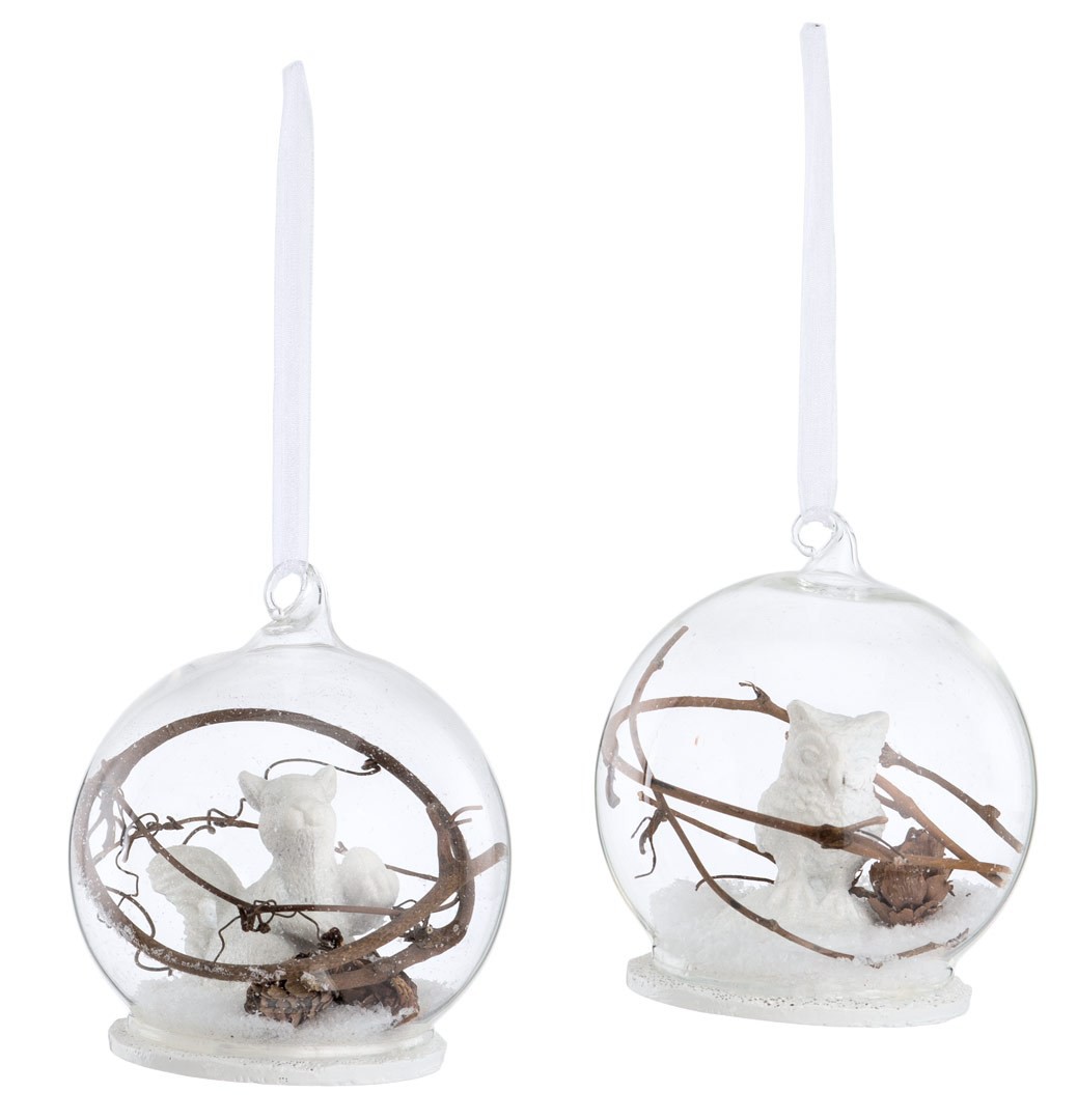 Weihnachts-Hänger Glaskugel mit Polytieren und Ästen Baumschmuck, 2er Set