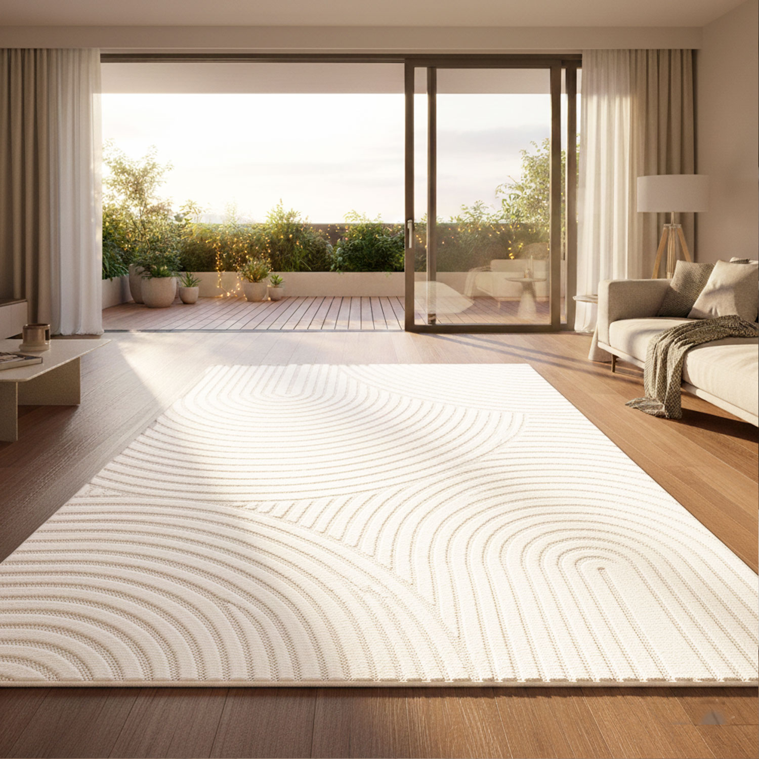 Moderner Kurzflor Teppich Wohnzimmer Schlafzimmer Skandinavisch in Creme