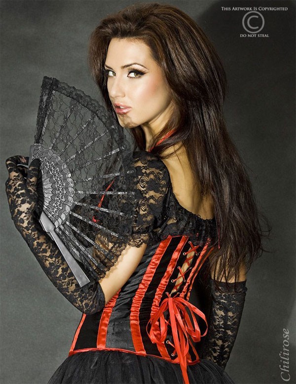 Chilirose - Unterbrust-Corsage im Westen-Look & String schwarz/rot – Produktbild 2