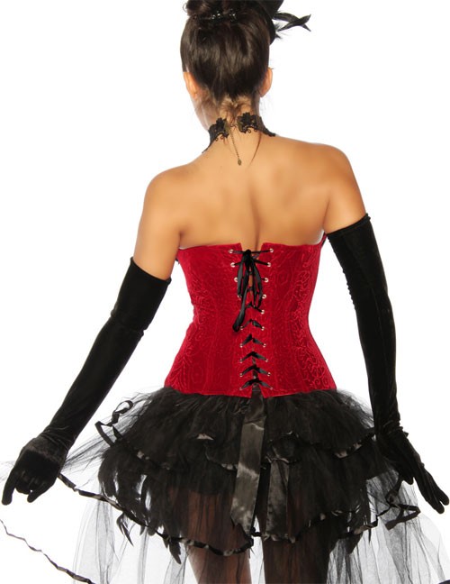 Zugeschnürt Shop - Sexy Burlesque-Corsage mit Federn in schwarz/rot Zugeschnürt Shop - Sexy Burlesque-Corsage mit Federn in schwarz/rot – Produktbild 2