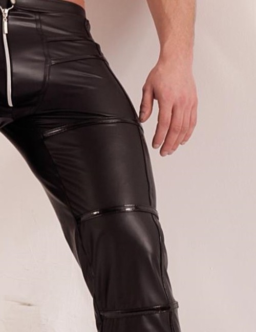 Noir Handmade - Lange Wetlook Hose mit Lackeinsätzen – Produktbild 4