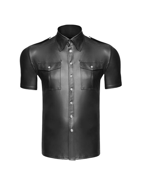 1132039 Noir Handmade H011 Wetlook Hemd mir kurzen Ärmeln 1132039 Noir Handmade H011 Wetlook Hemd mir kurzen Ärmeln