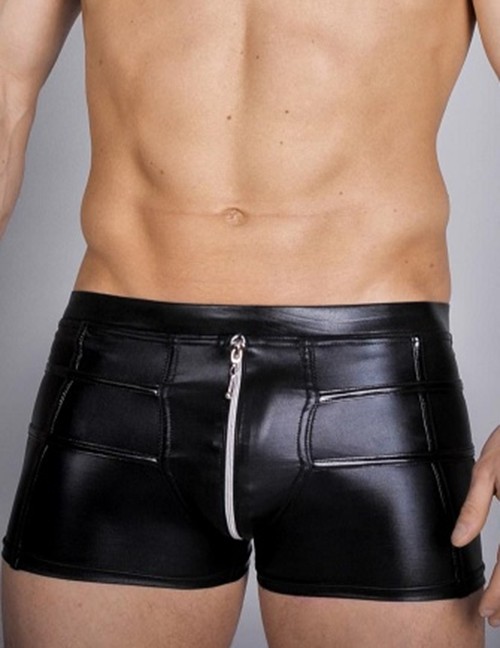 1132040 Noir Handmade H006 Wetlook Shorts mit Reißverschluss