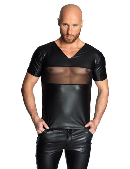 1132047 Noir Handmade H034 Wetlook Shirt mit V-Ausschnitt 1132047 Noir Handmade H034 Wetlook Shirt mit V-Ausschnitt