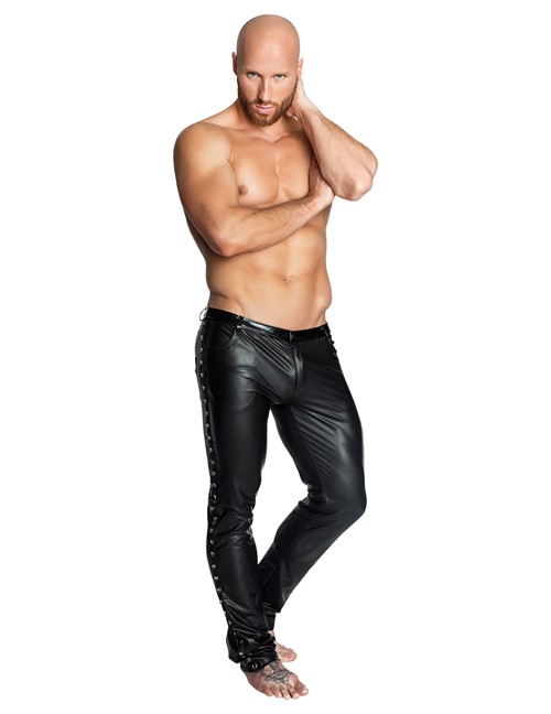 1132052 Noir Handmade H039 Lange Wetlook Hose mit Lack-Akzenten